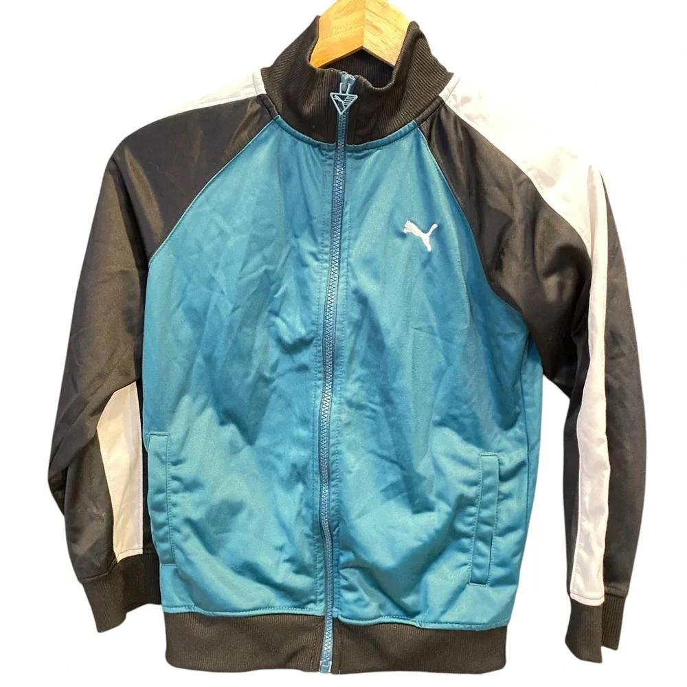 PUMA Boys Jacket Small Black  Green Full Zip With Pockets‎ Casual Sports